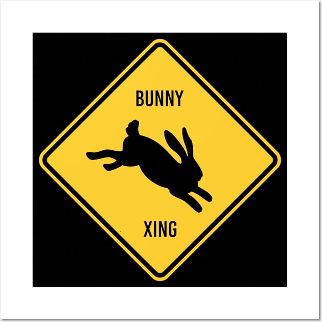 Funny Easter Bunny Crossing Sign Wall Art by POD Creations